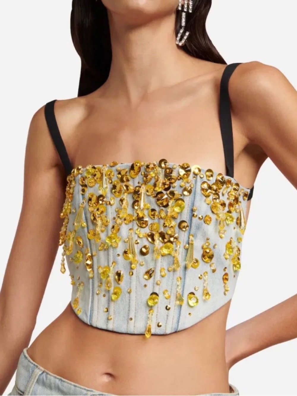 Miu Miu Denim Embellished Corset Cropped Top 36 XS